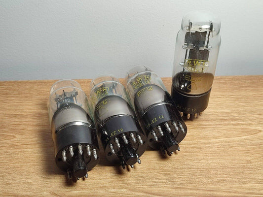 4X EZ12 VEB RFT FULL-WAVE VACUUM RECTIFIER TUBE USED = 6GG6
