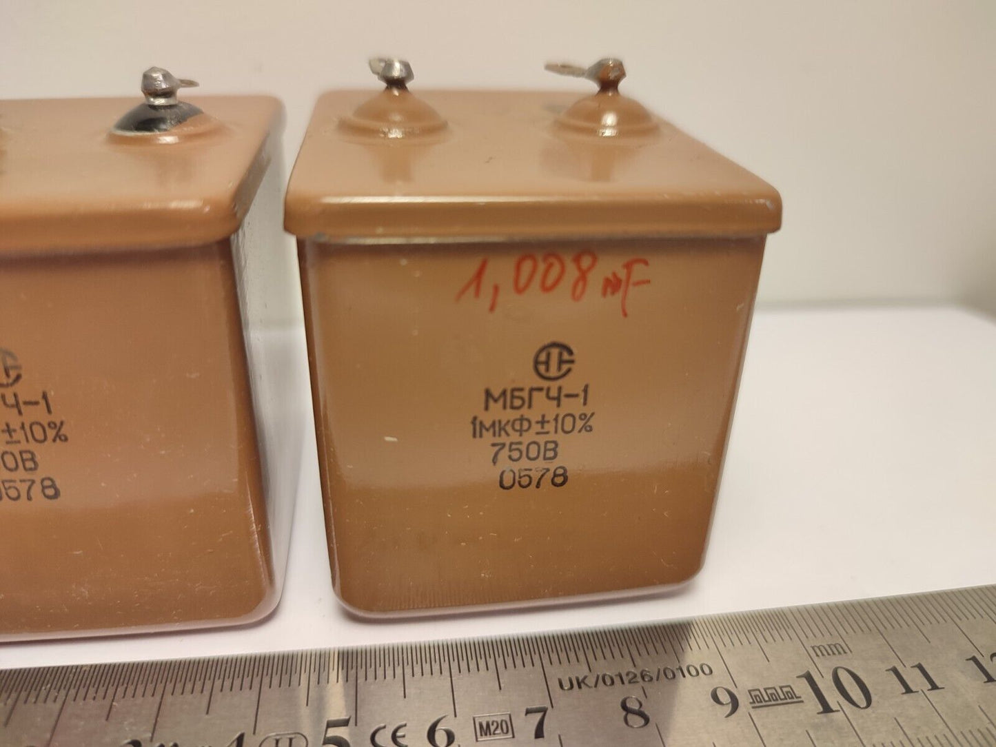 2 pcs 1uF 750V 10% MBGCh / MBGO PIO Paper in Oil Capacitors USSR NOS