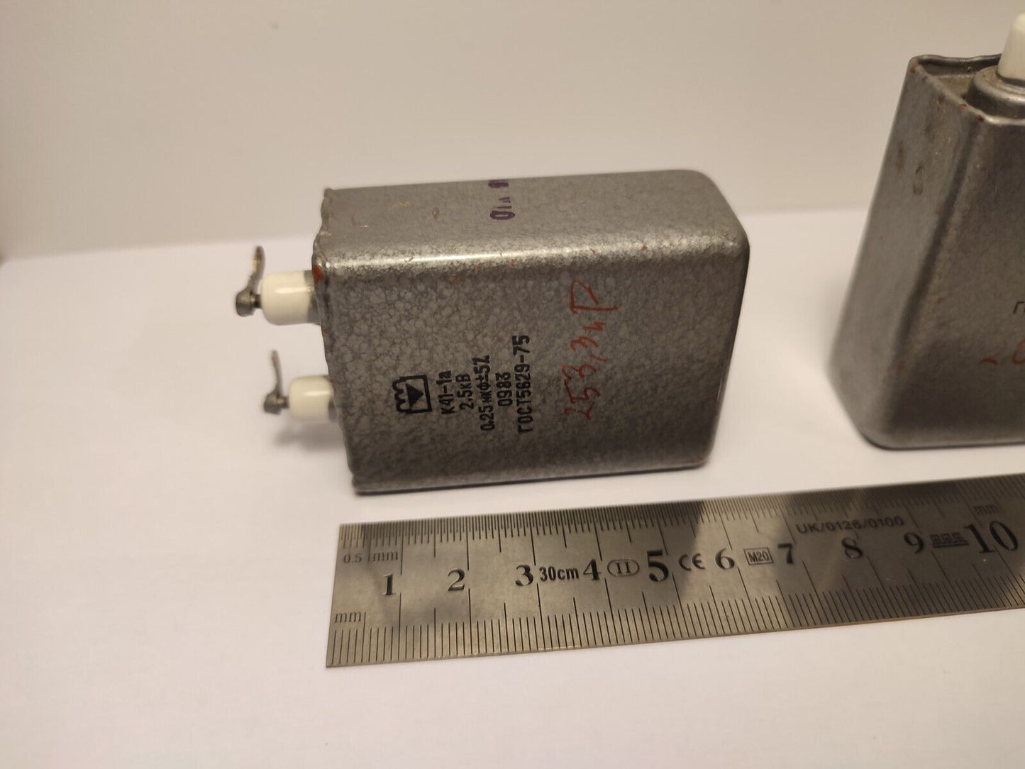 0.25 uF + 0.22 uF 2.5 kV HIGH VOLTAGE PULSE PAPER IN OIL PIO CAPACITOR K41-1a