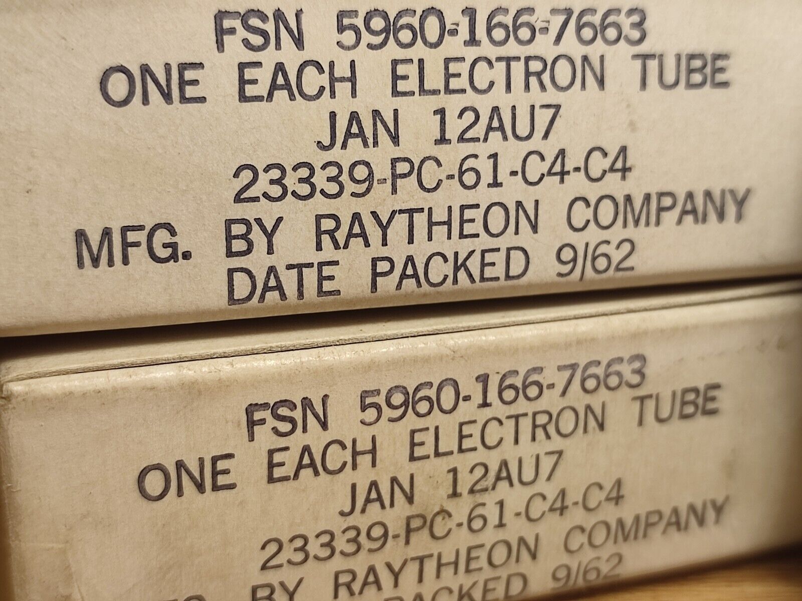 2 X JAN 12AU7/ Ecc82 RAYTHEON TUBES 1962s PROD Date CV491 (Pair ) Org Boxes