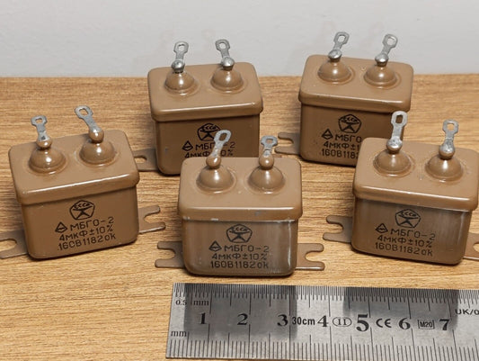 Lot of 5 pcs ( Same Batch)  MBGO-2 4uF 160V Russian PIO Capacitors New