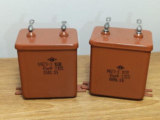 15 uF 160 V  PAIR RUSSIAN PAPER IN OIL PIO AUDIO CAPACITORS MBGP-2 МБГП-2 NEW