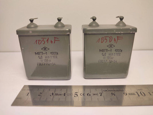 2 Pcs. Lot 1uF 1 mFD 1µF 1000V 1kV PiO (Paper In Oil) Russian Capacitors MBGP - Vintage Radio Parts Store