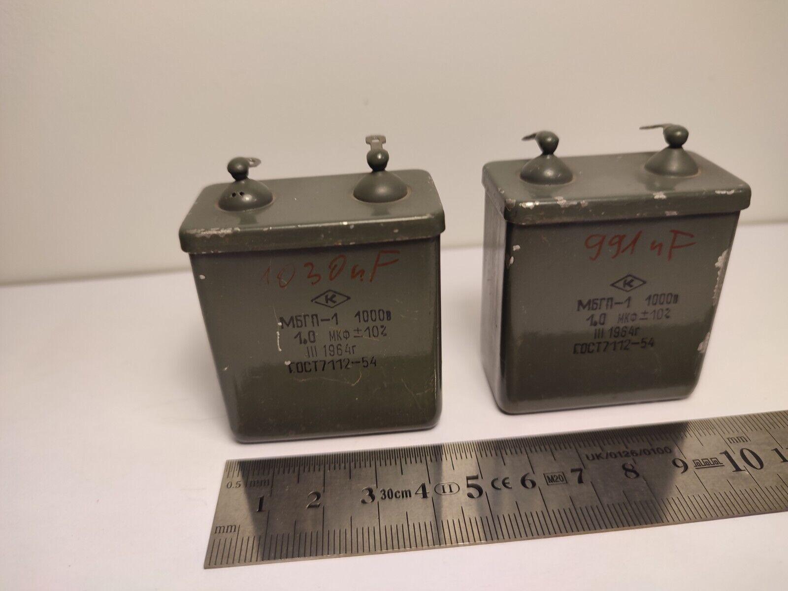 2 Pcs. Lot 1uF 1 mFD 1µF 1000V 1kV PiO (Paper In Oil) Russian Capacitors MBGP - Vintage Radio Parts Store