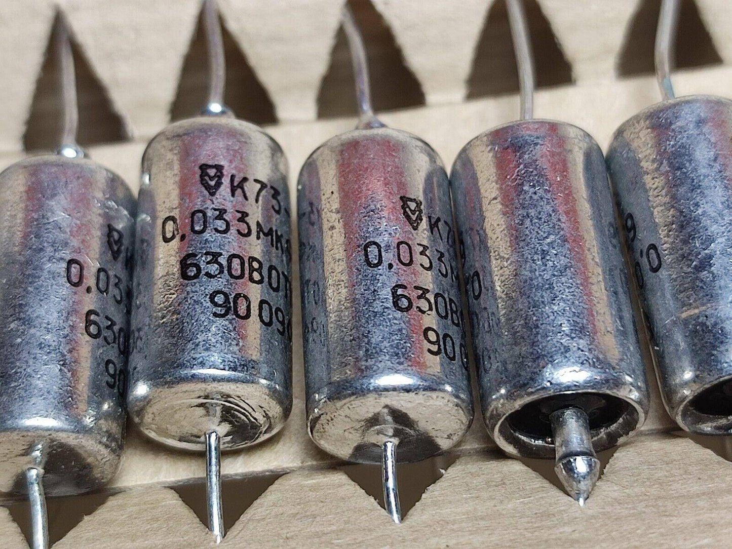 10 pcs 0.033uF 630V 10% K73-22 Military Russian Hybrid PETP Capacitors USSR K73 - Vintage Radio Parts Store