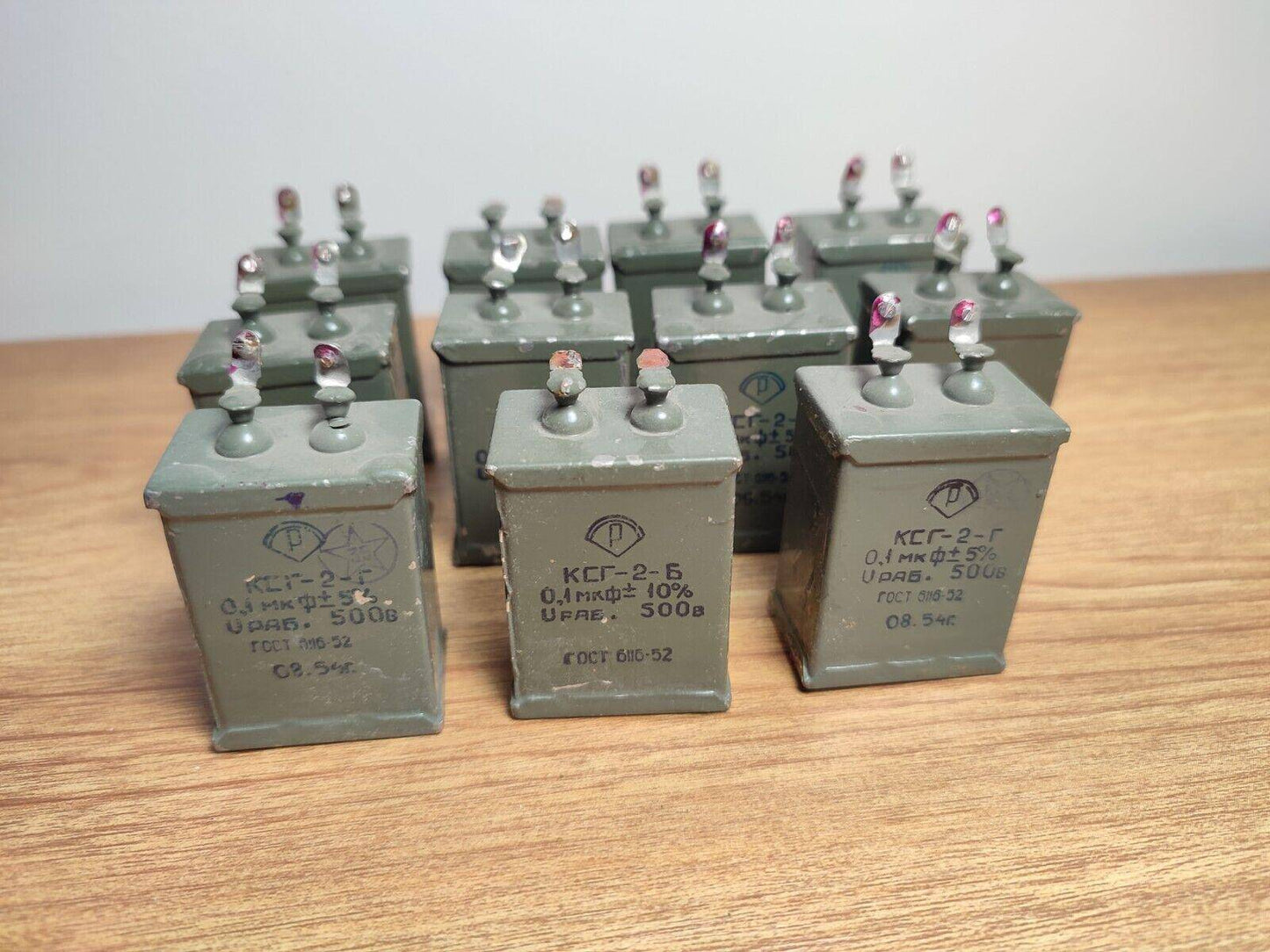 11x 0.1 uF 500 V RUSSIAN SILVER-MICA AUDIO CAPACITOR KSG-2 КСГ-2 USED - Vintage Radio Parts Store