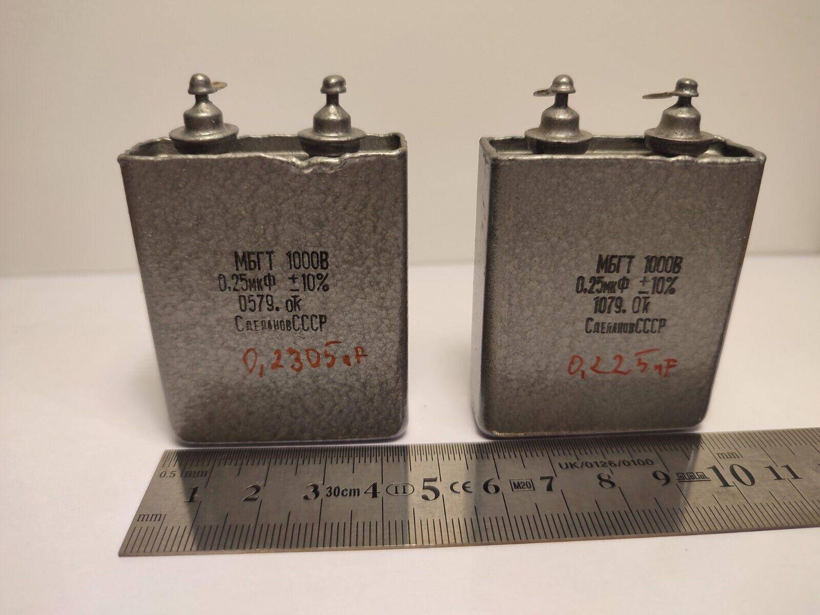 2 Pcs. Lot 0.25 uF 1000 V RUSSIAN PAPER IN OIL PIO AUDIO CAPACITORS MBGT - Vintage Radio Parts Store