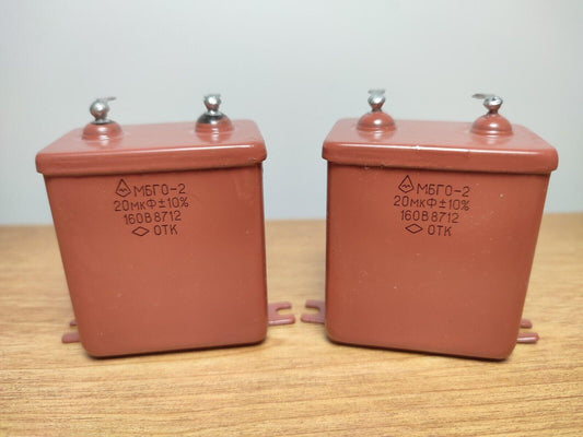 20 uF 160 V  PAIR RUSSIAN PAPER IN OIL PIO AUDIO CAPACITORS MBGO-2 МБГО-2 NEW - Vintage Radio Parts Store