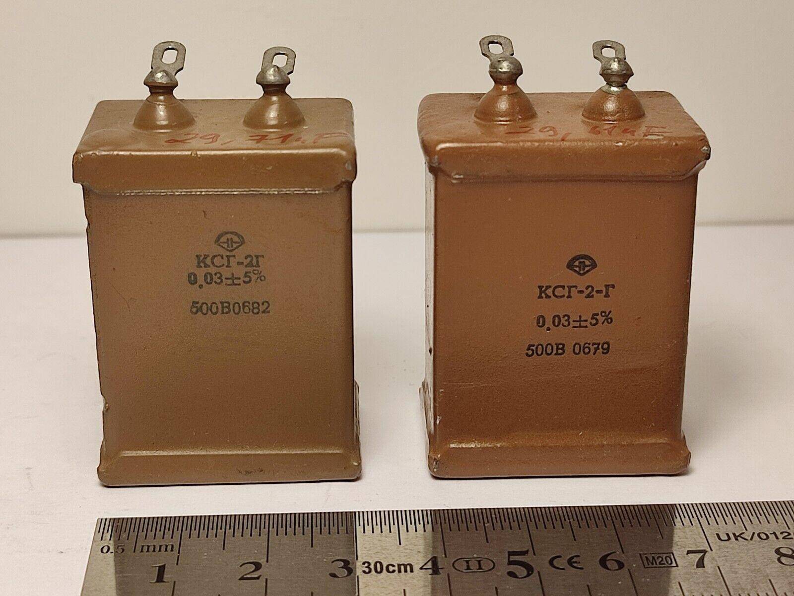 2x 0.03 uF 500 V MATCHED PAIR RUSSIAN SILVER-MICA AUDIO CAPACITOR KSG-2G КСГ-2Г - Vintage Radio Parts Store