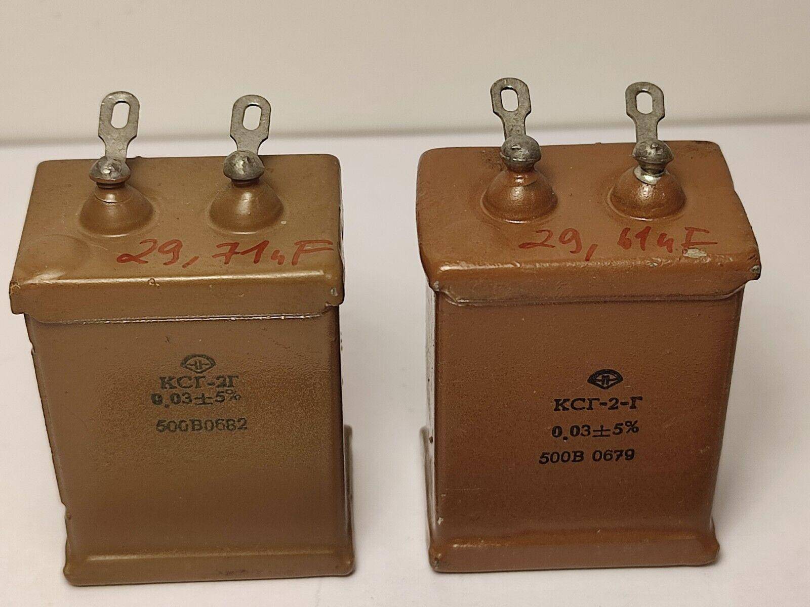 2x 0.03 uF 500 V MATCHED PAIR RUSSIAN SILVER-MICA AUDIO CAPACITOR KSG-2G КСГ-2Г - Vintage Radio Parts Store