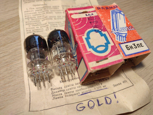 2x 6N3P-E /5670/2c51/396 A/ECC42 NOS NIB Gold Grid 3 Mica Military USSR Tube - Vintage Radio Parts Store