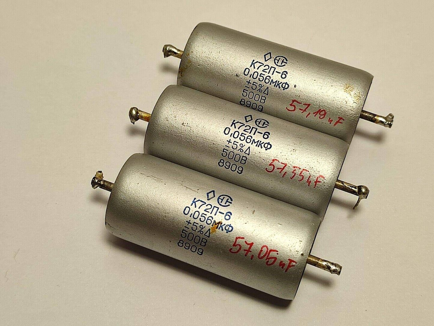 3X USED Russian K72P-6 teflon capacitor 0.056uF 500V +/-5%, tested - Vintage Radio Parts Store