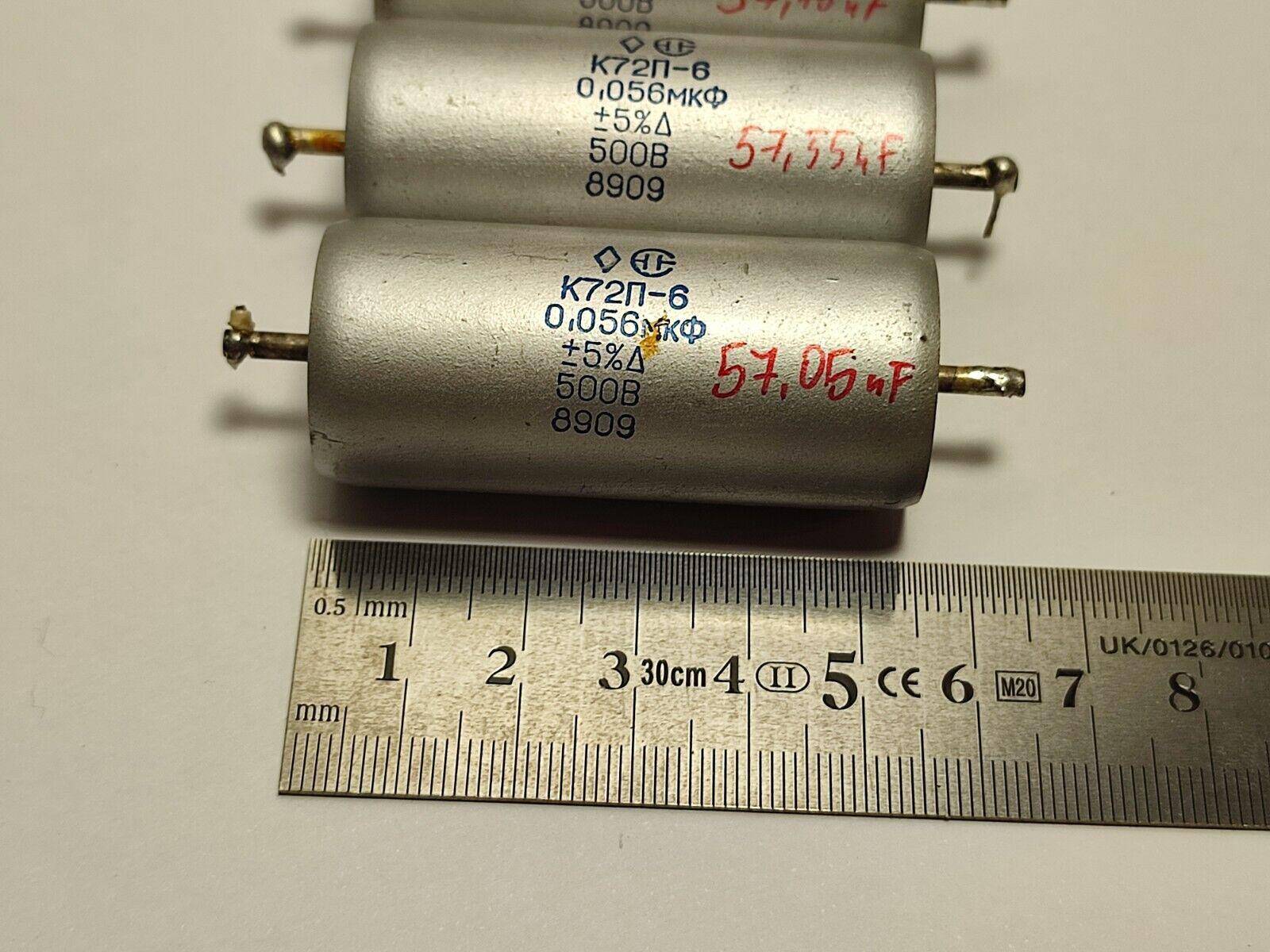 3X USED Russian K72P-6 teflon capacitor 0.056uF 500V +/-5%, tested - Vintage Radio Parts Store