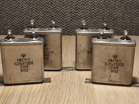 4x MBGCH-1  0.25uF 0,25uF 750V PAPER IN OIL Pair PiO Capacitors МБГЧ - Vintage Radio Parts Store