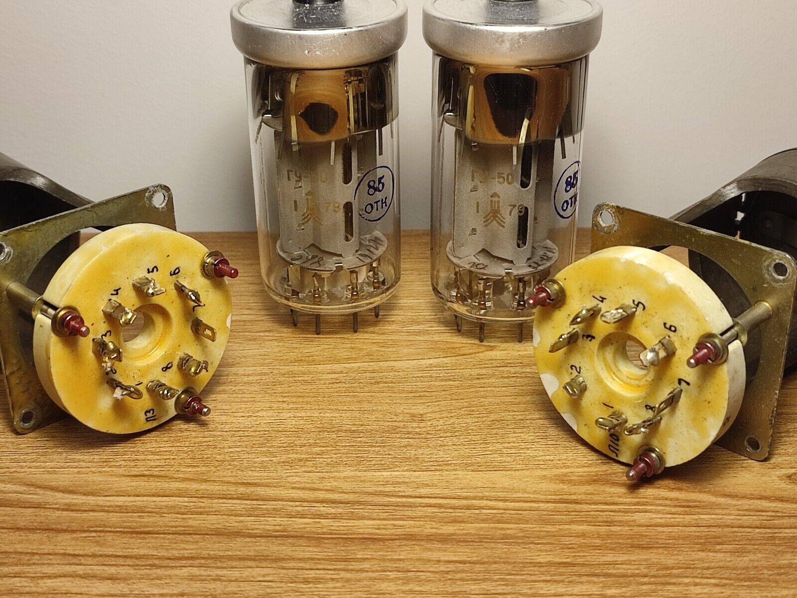 2 x GU50 / LS50 SAME 1979's Audiophile Tubes NOS +2 Original (USED) Sockets RARE - Vintage Radio Parts Store