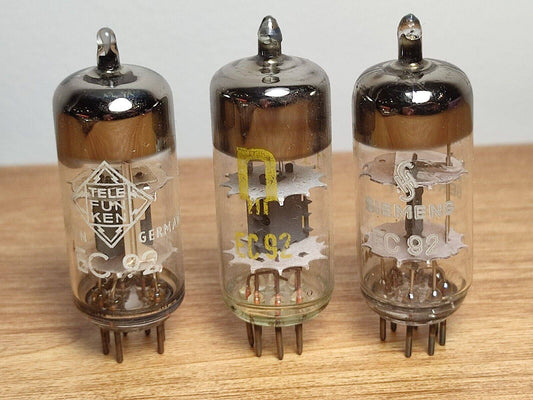 3 x EC92 6AB4 Audio Triode Vacuum Tubes: Telefunken, Siemens , RFT USED - Vintage Radio Parts Store