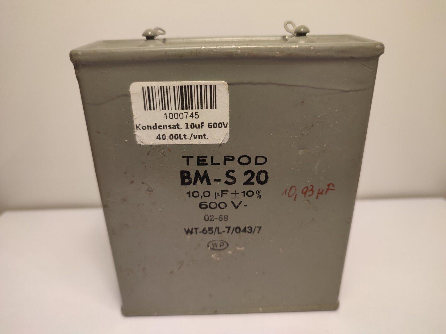 1X Capacitor 10uF 600V TELPOD BM-2 20 oil, hermetic NOS - Vintage Radio Parts Store