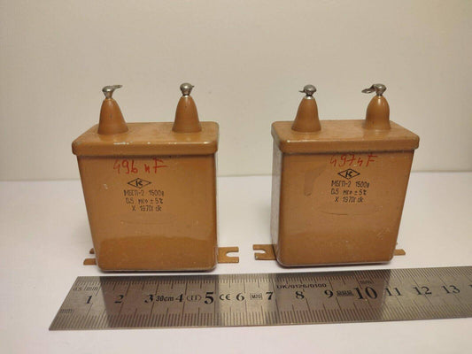 2Pcs 0.5 uF 1500 V RUSSIAN PAPER IN OIL PIO AUDIO CAPACITOR MBGP  МГБП 70's - Vintage Radio Parts Store