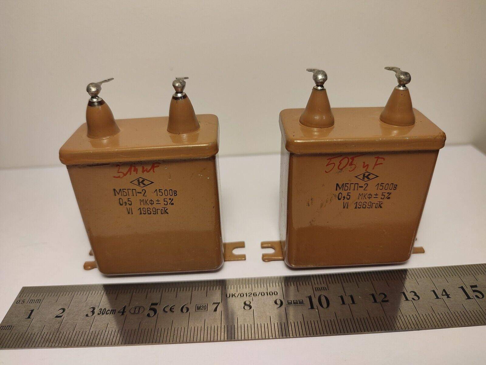 2Pcs 0.5 uF 1500 V RUSSIAN PAPER IN OIL PIO AUDIO CAPACITOR MBGP  МГБП 70's - Vintage Radio Parts Store