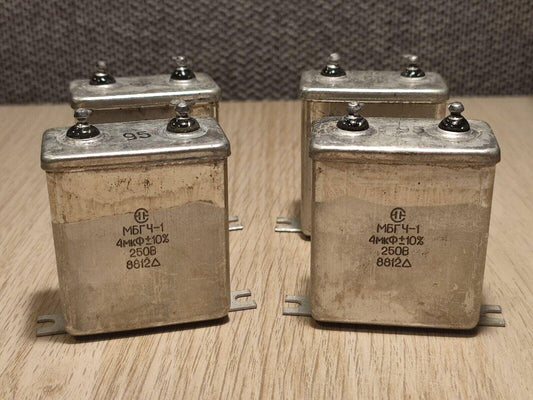 4 Pcs. Lot 4 uF 250 V RUSSIAN PAPER IN OIL PIO AUDIO CAPACITORS MBGCh-1 МБГЧ - Vintage Radio Parts Store