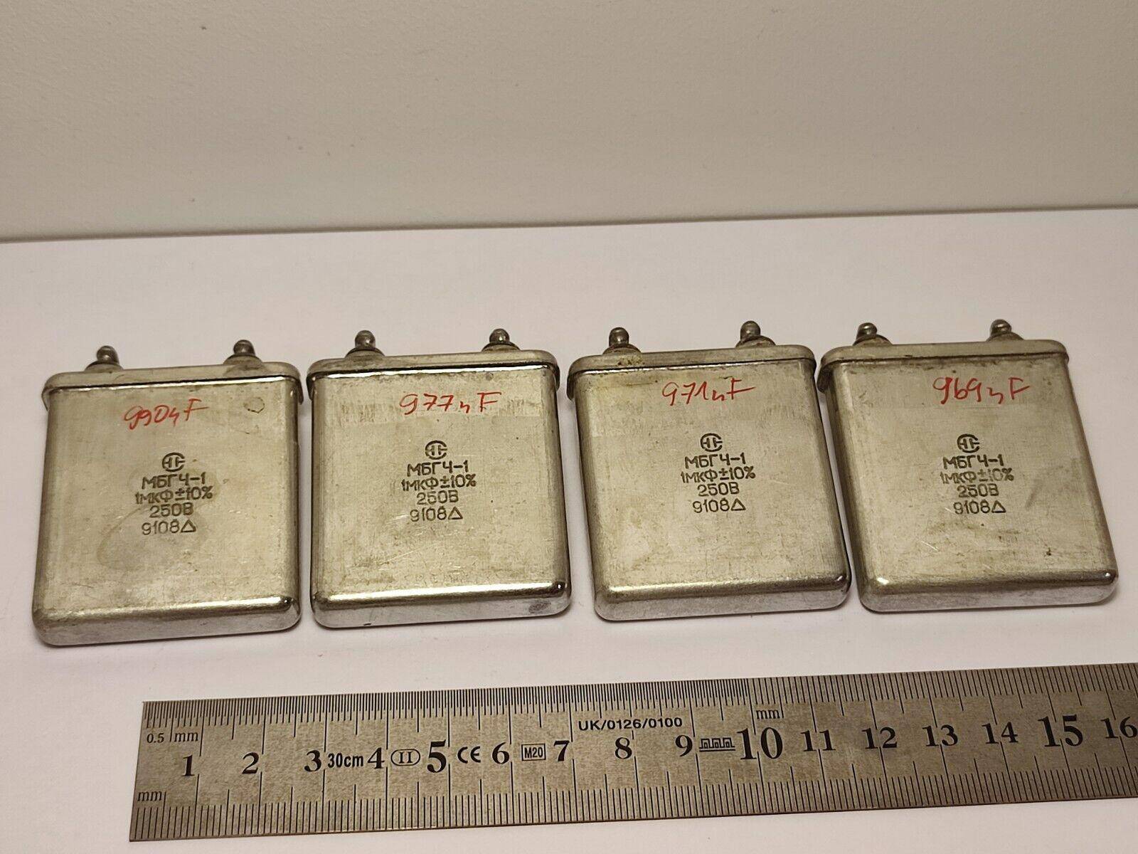 4x 1uF 250V MBGCH-1 МБГЧ-1 Mil Specs Paper in OIL PIO Audio Capacitors - Vintage Radio Parts Store