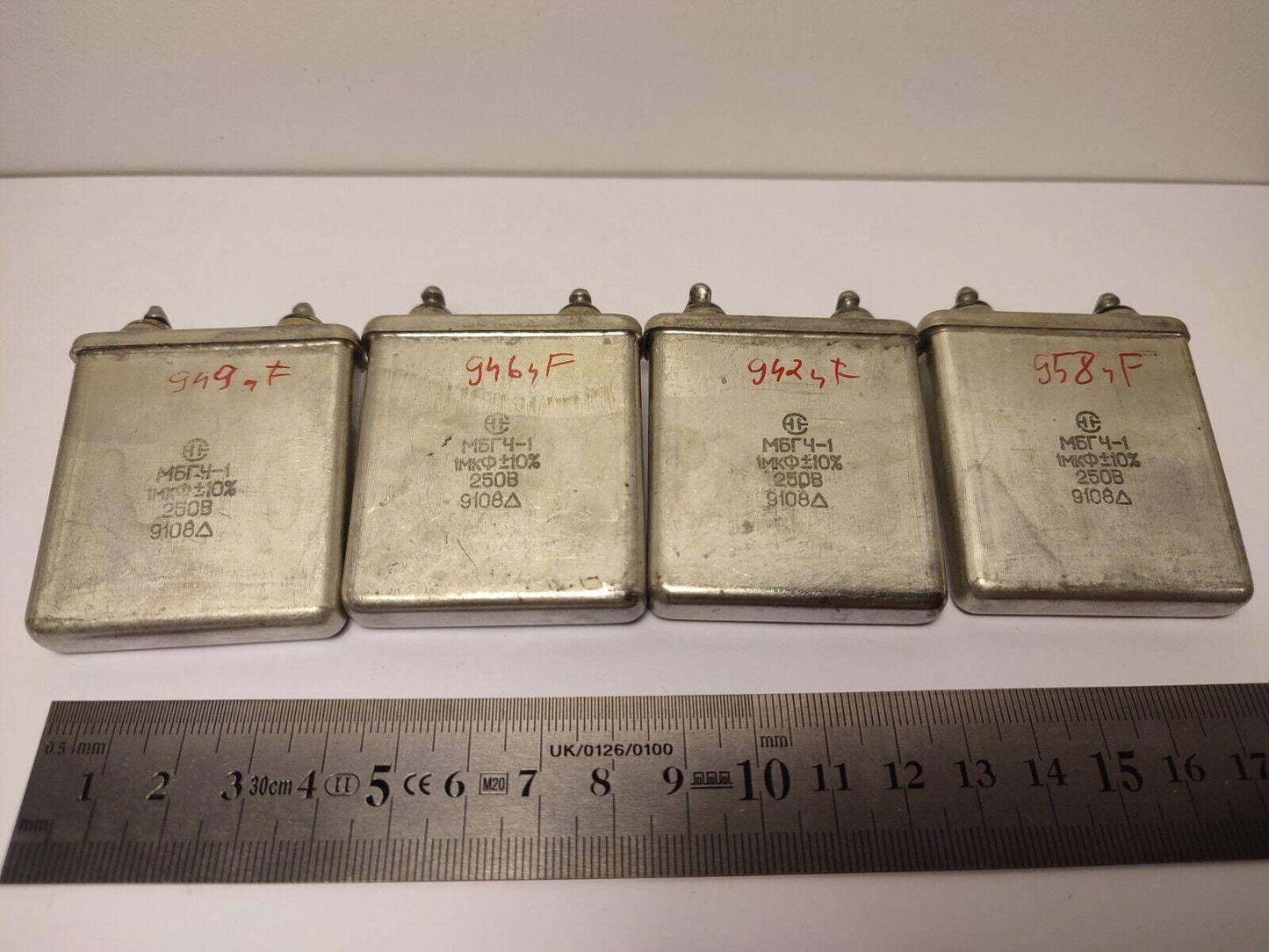 4x 1uF 250V MBGCH-1 МБГЧ-1 Mil Specs Paper in OIL PIO Audio Capacitors - Vintage Radio Parts Store